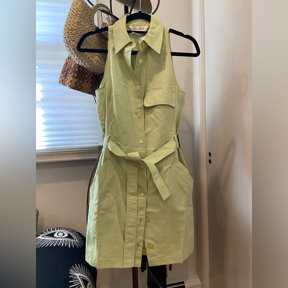 Pale green button down sleeveless dress